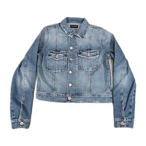 Black Orchid Denim Jean Jacket Los Angeles Womens Medium Blue Button Up Crop New